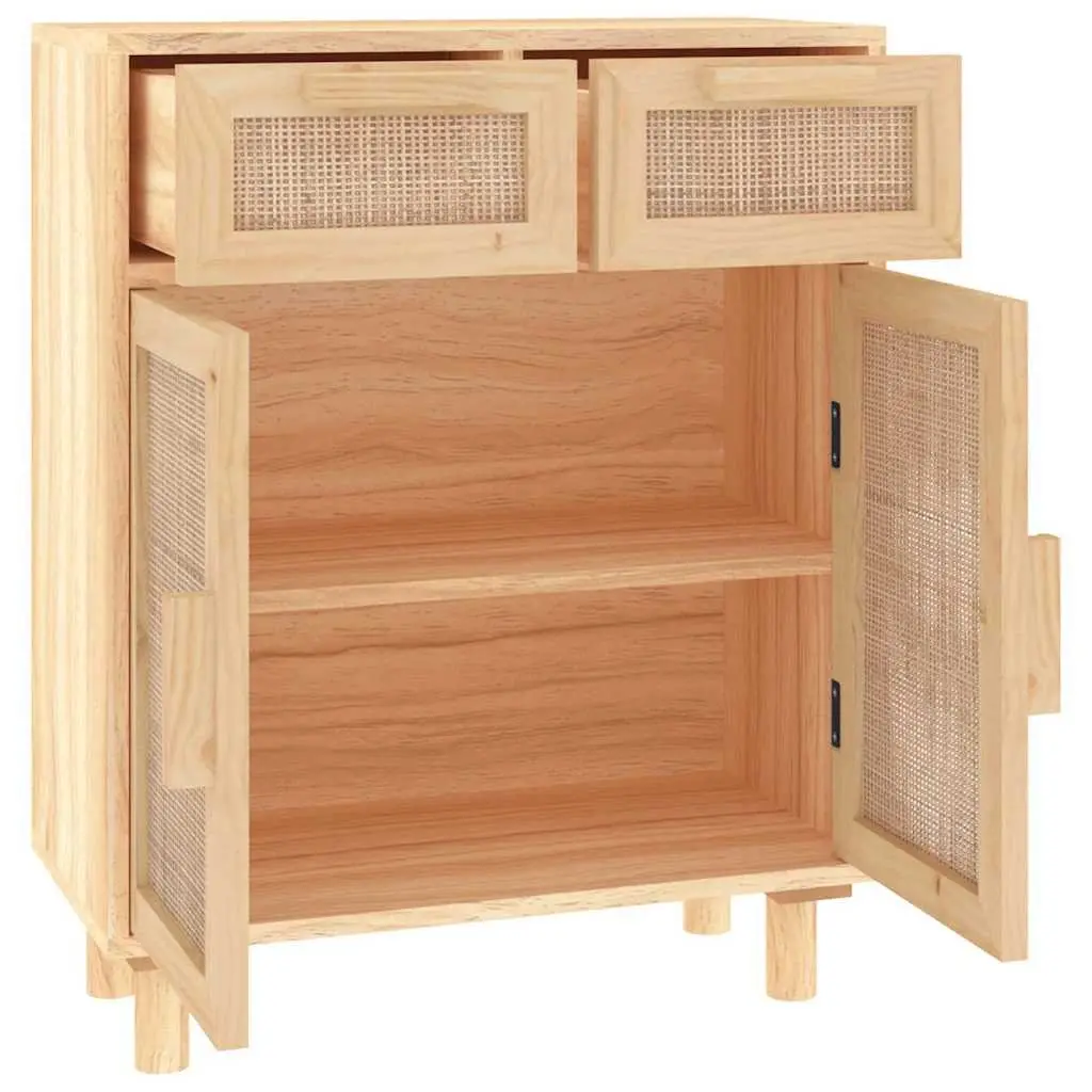 Sideboard Cabinet Engineered Wood Solid Pine Rattan Brown 60x30x75cm