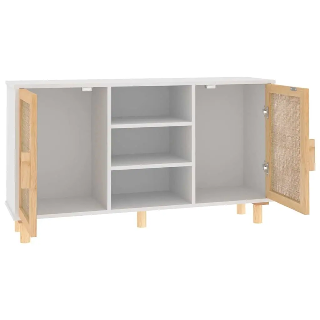 White Sideboard with Rattan Doors and 5 Compartments