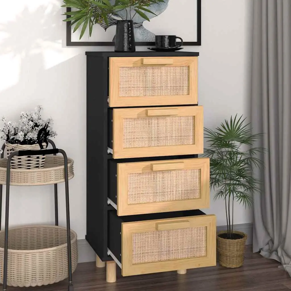 Black Sideboard Storage Cabinet with 4 Drawers