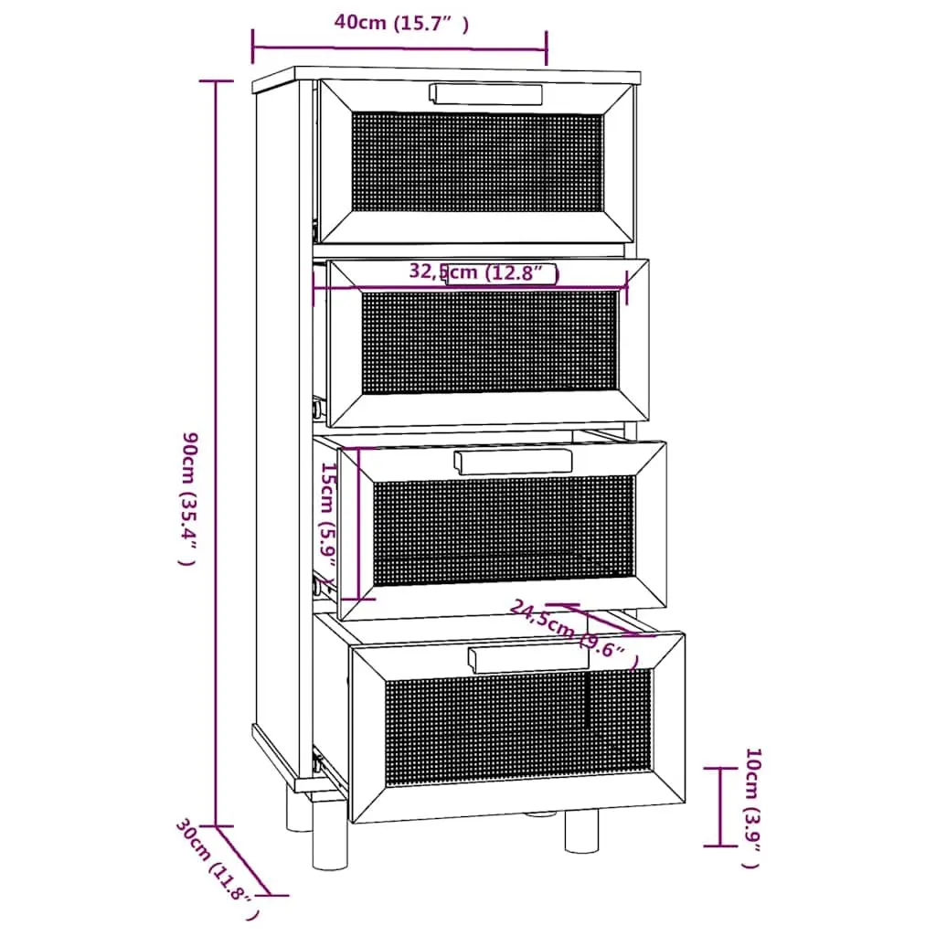 Black Sideboard Storage Cabinet with 4 Drawers