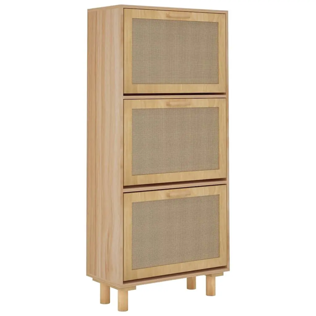 Shoe Cabinet Brown Storage Organiser 3 Drawer Rattan Design Hallway Entrance