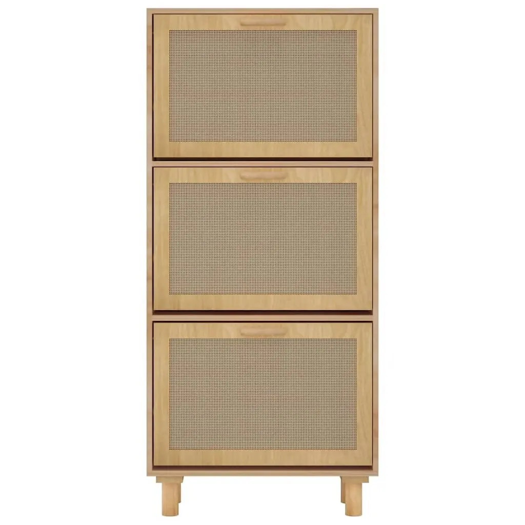 Shoe Cabinet Brown Storage Organiser 3 Drawer Rattan Design Hallway Entrance