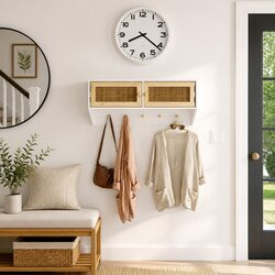 Wall-mounted Coat Rack with Storage Compartments Hooks Scandinavian Design White