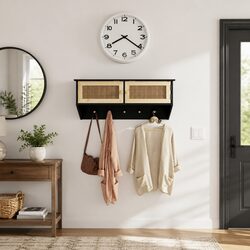 Durable Wall-mounted Coat Rack with Rattan Storage