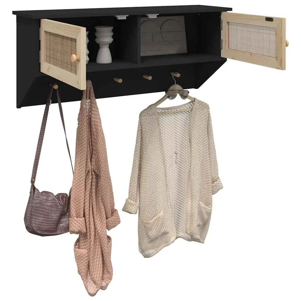 Wall-mounted Coat Rack with Rattan Storage