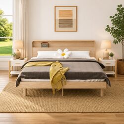 Set of 2 White Engineered Wood Bedside Tables with Storage