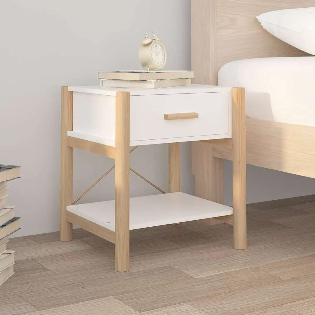 Set of 2 White Engineered Wood Bedside Tables with Storage