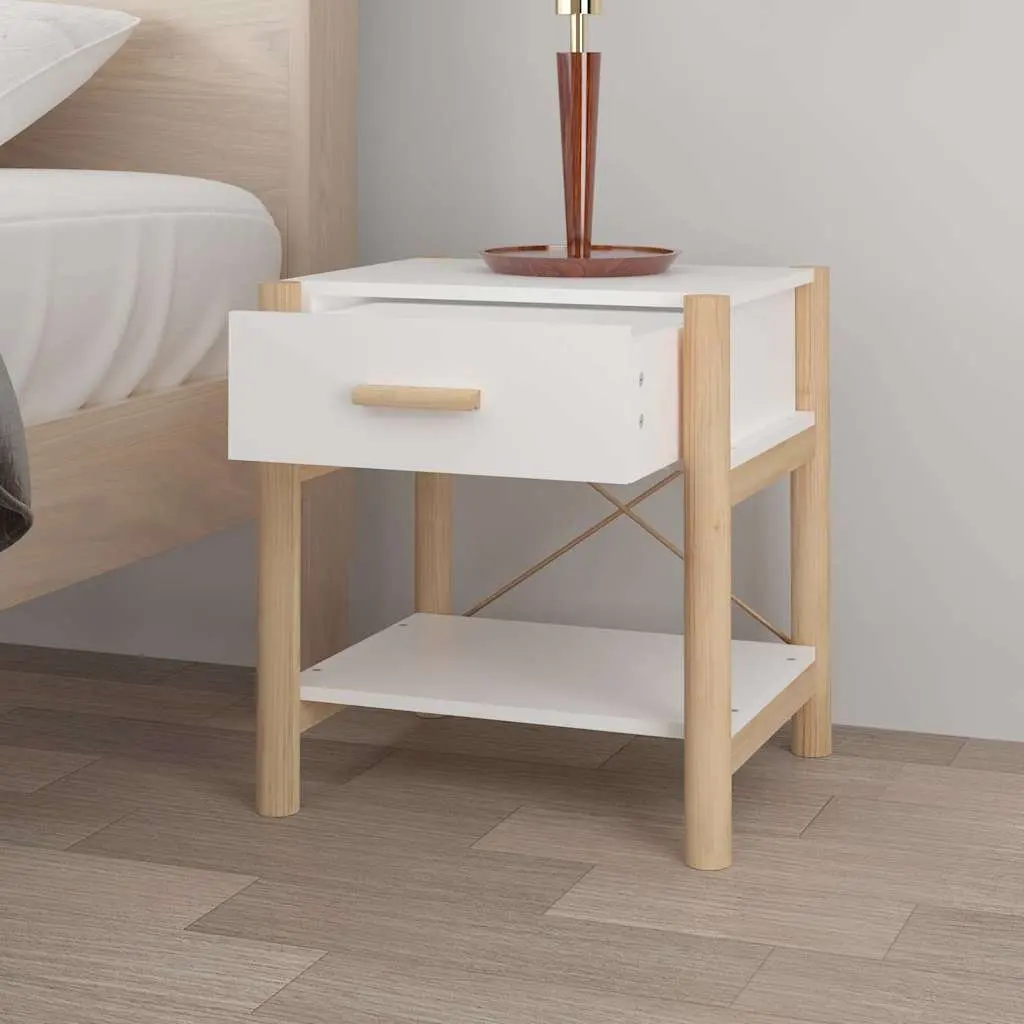 Set of 2 White Engineered Wood Bedside Tables with Storage