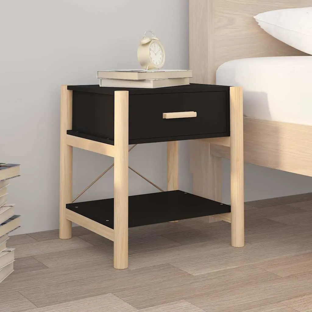 Black Bedside Tables 2pcs with Storage Cabinet