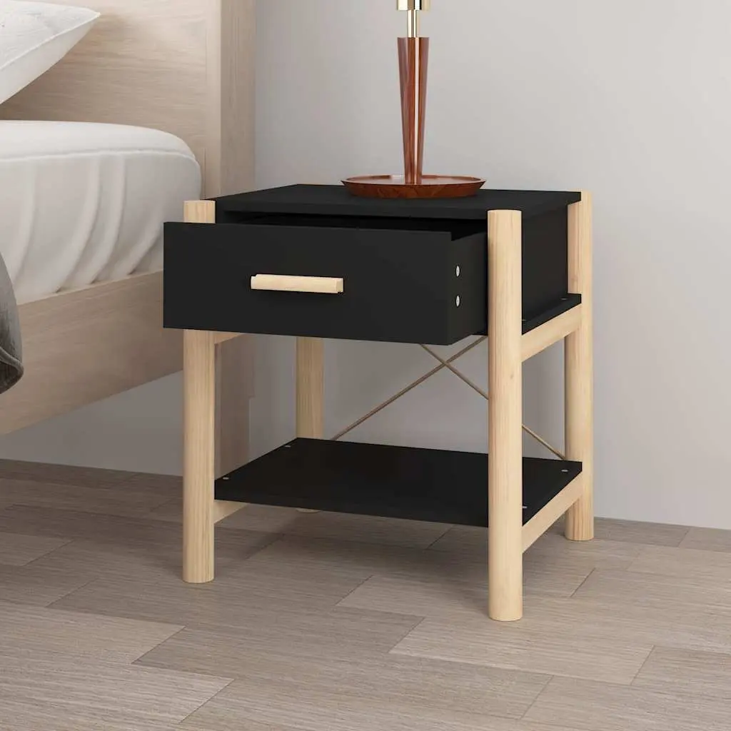 Black Bedside Tables 2pcs with Storage Cabinet