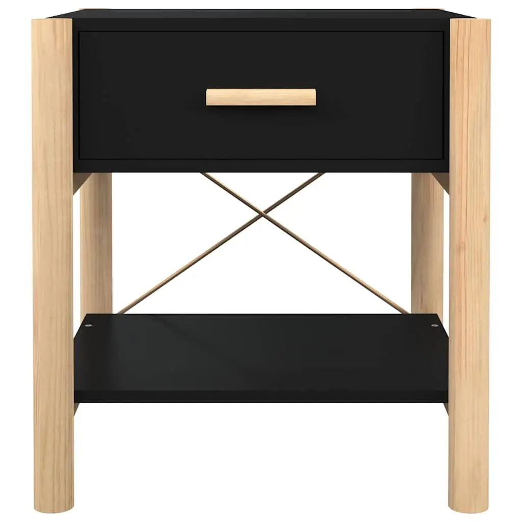 Black Bedside Tables 2pcs with Storage Cabinet