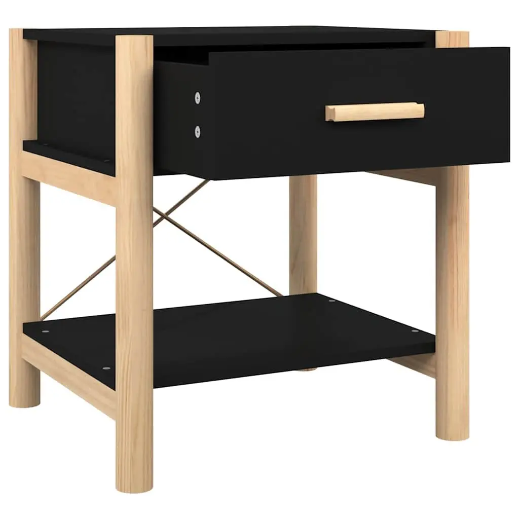 Black Bedside Tables 2pcs with Storage Cabinet