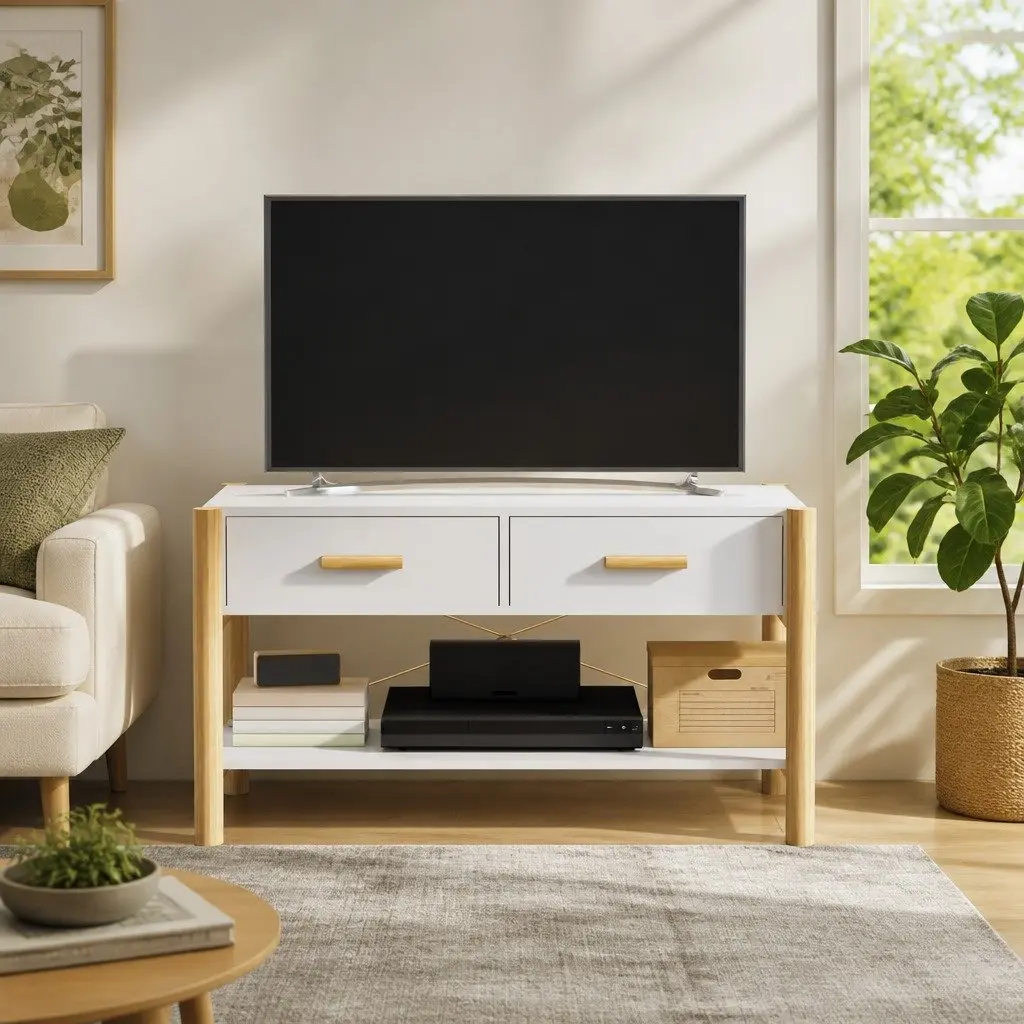 White TV Cabinet 82x38x45 cm with Solid Legs
