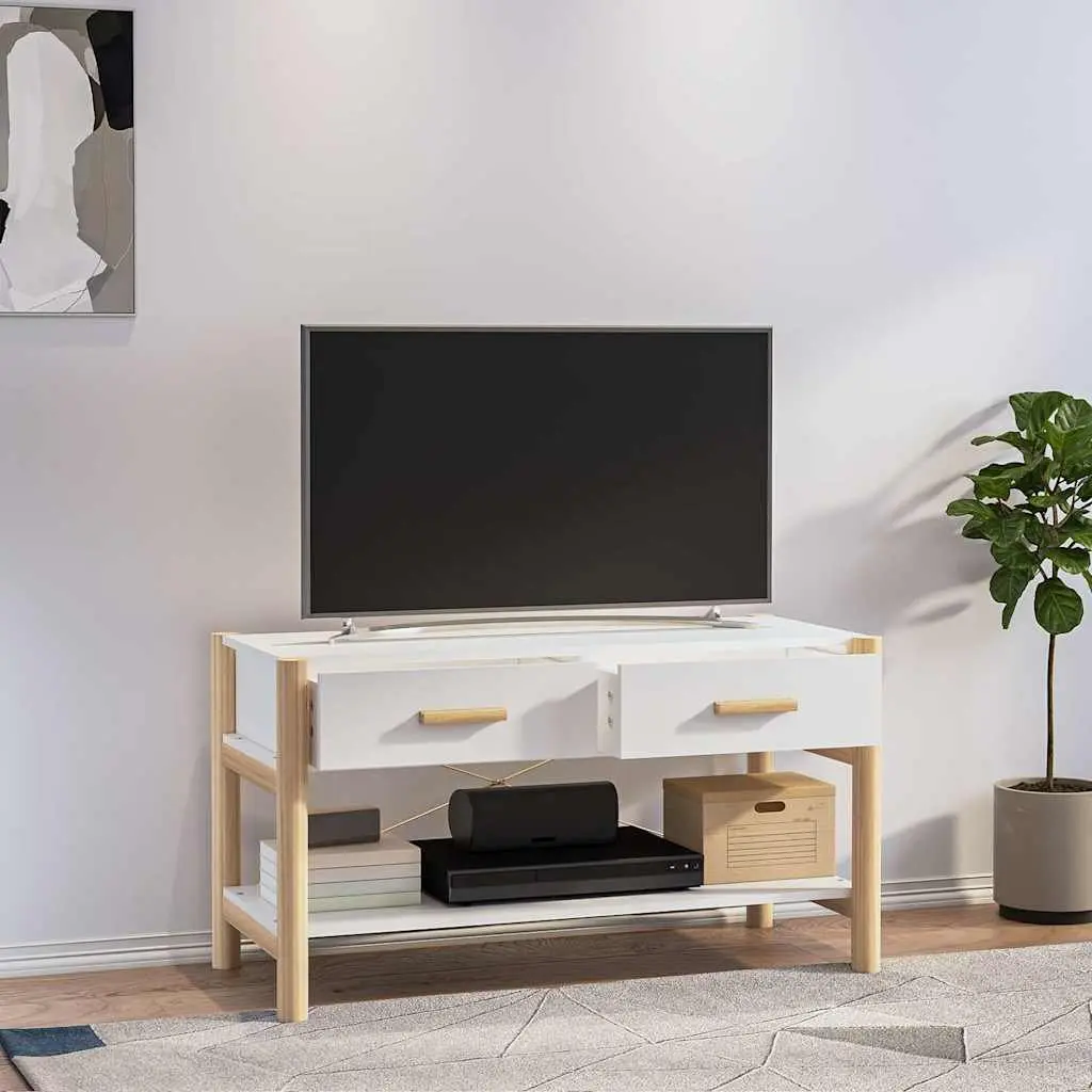 White TV Cabinet 82x38x45 cm with Solid Legs
