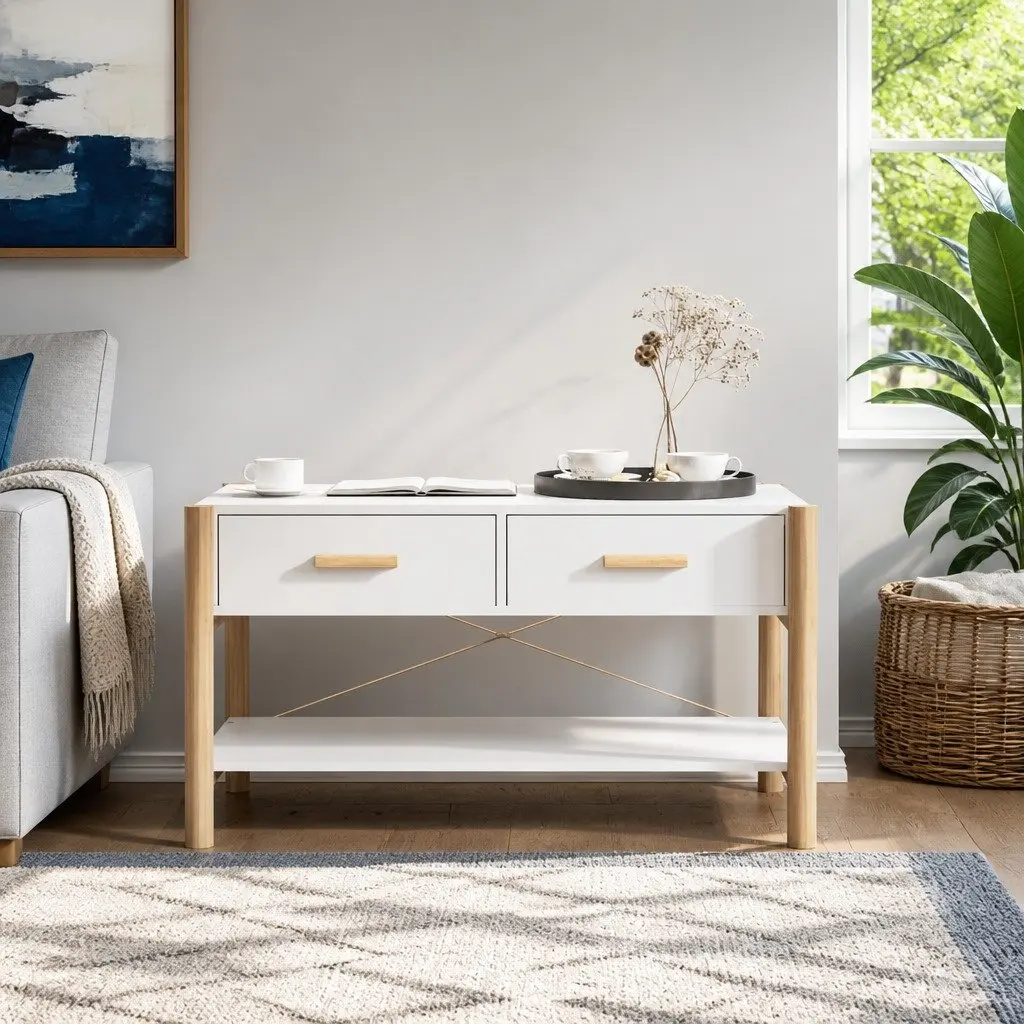 White Engineered Wood Coffee Table with Storage