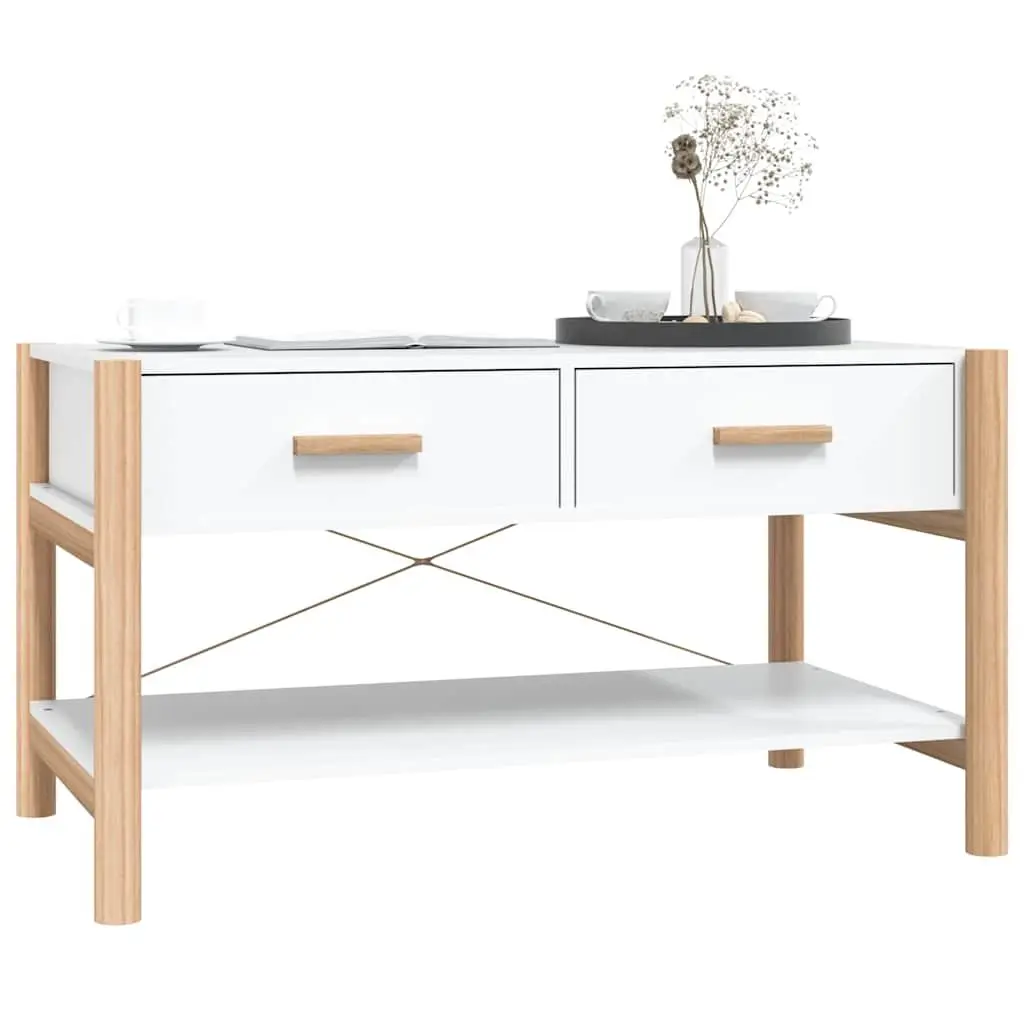 White Engineered Wood Coffee Table with Storage