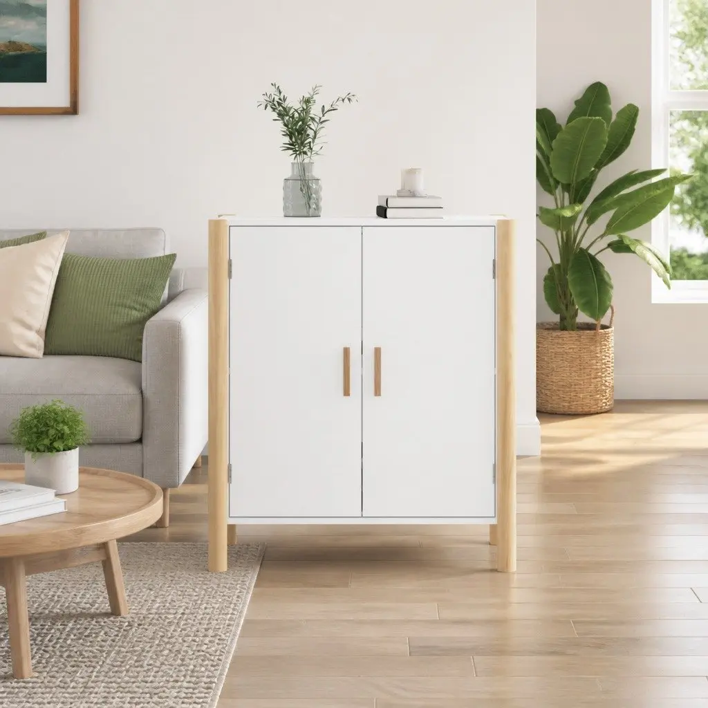 White Sideboard Cabinet with Solid Wood Legs