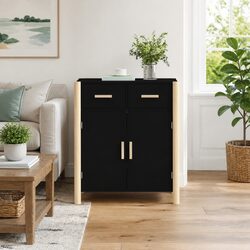 Stylish Black Sideboard Cabinet with Solid Wood Legs