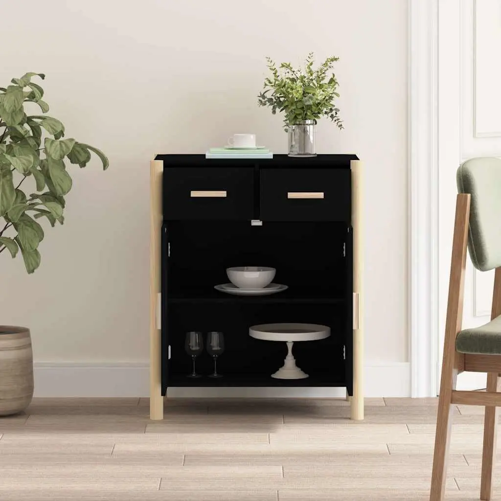 Black Sideboard Cabinet with Solid Wood Legs