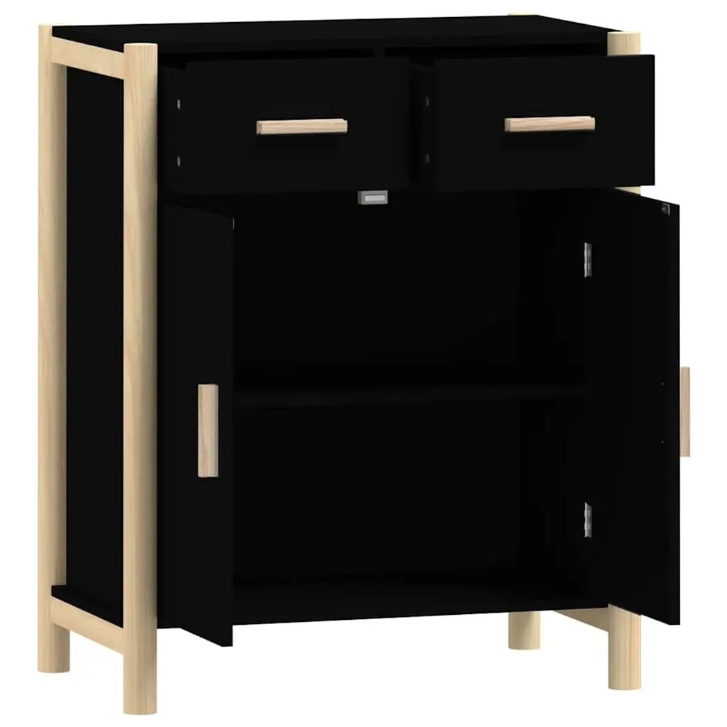Black Sideboard Cabinet with Solid Wood Legs