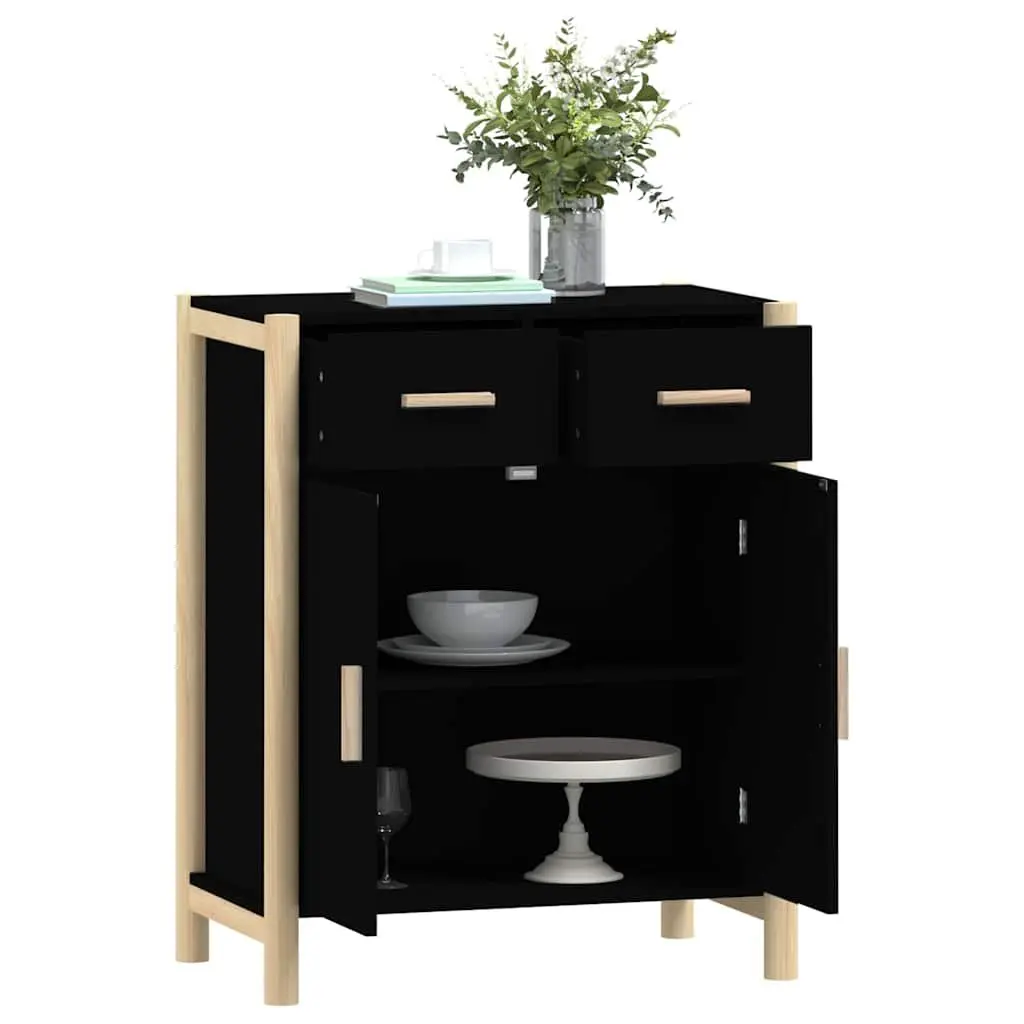Black Sideboard Cabinet with Solid Wood Legs