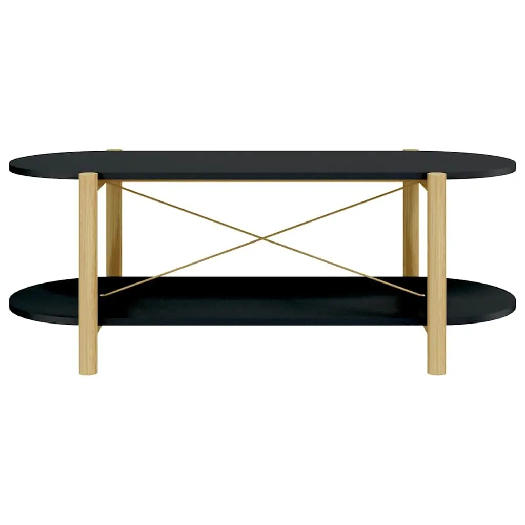 Black Coffee Table with Solid Wood Legs