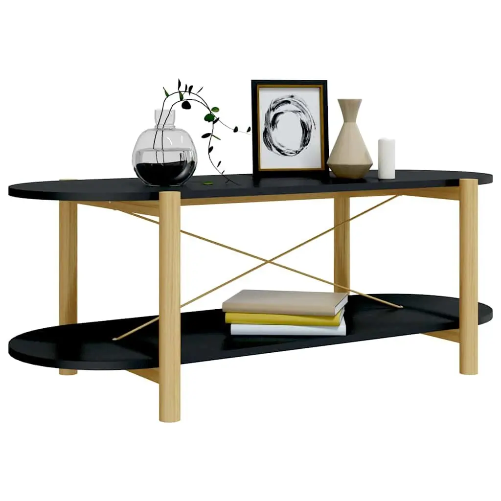 Black Coffee Table with Solid Wood Legs