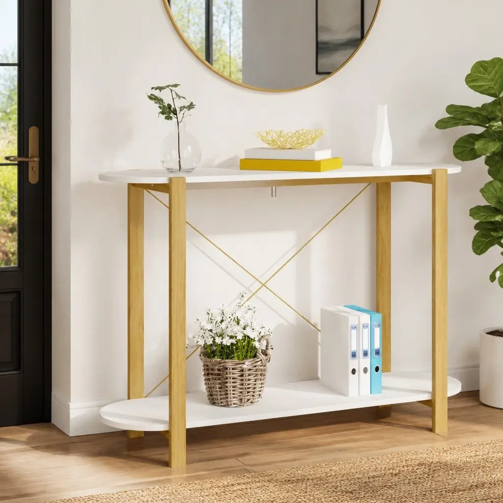 White Console Table with Engineered Wood and Storage