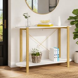 Sturdy White Console Table with Engineered Wood and Storage