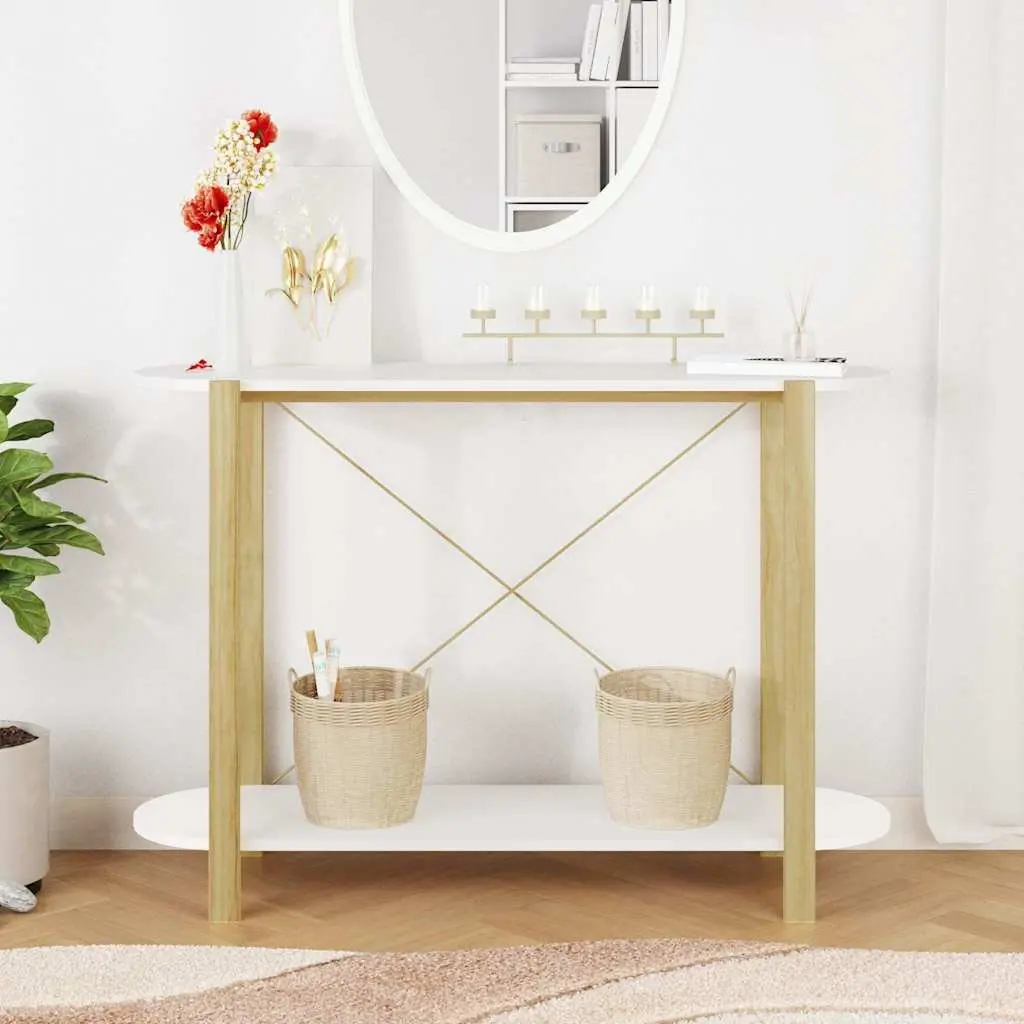 White Console Table with Engineered Wood and Storage
