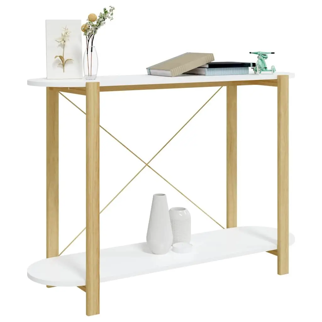 White Console Table with Engineered Wood and Storage