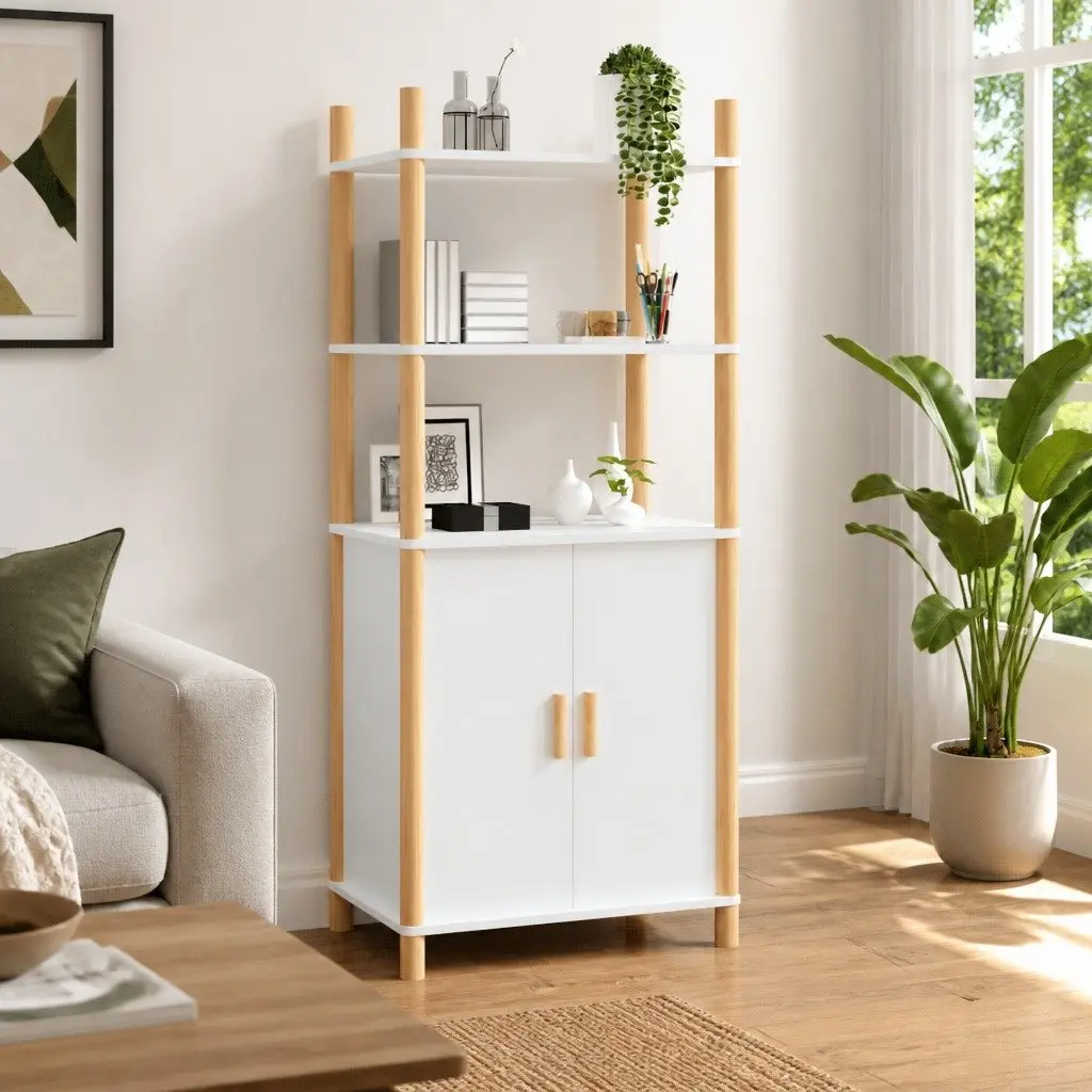 Highboard Engineered Wood 60x40x141 cm White Storage Cabinet Sideboard Buffet