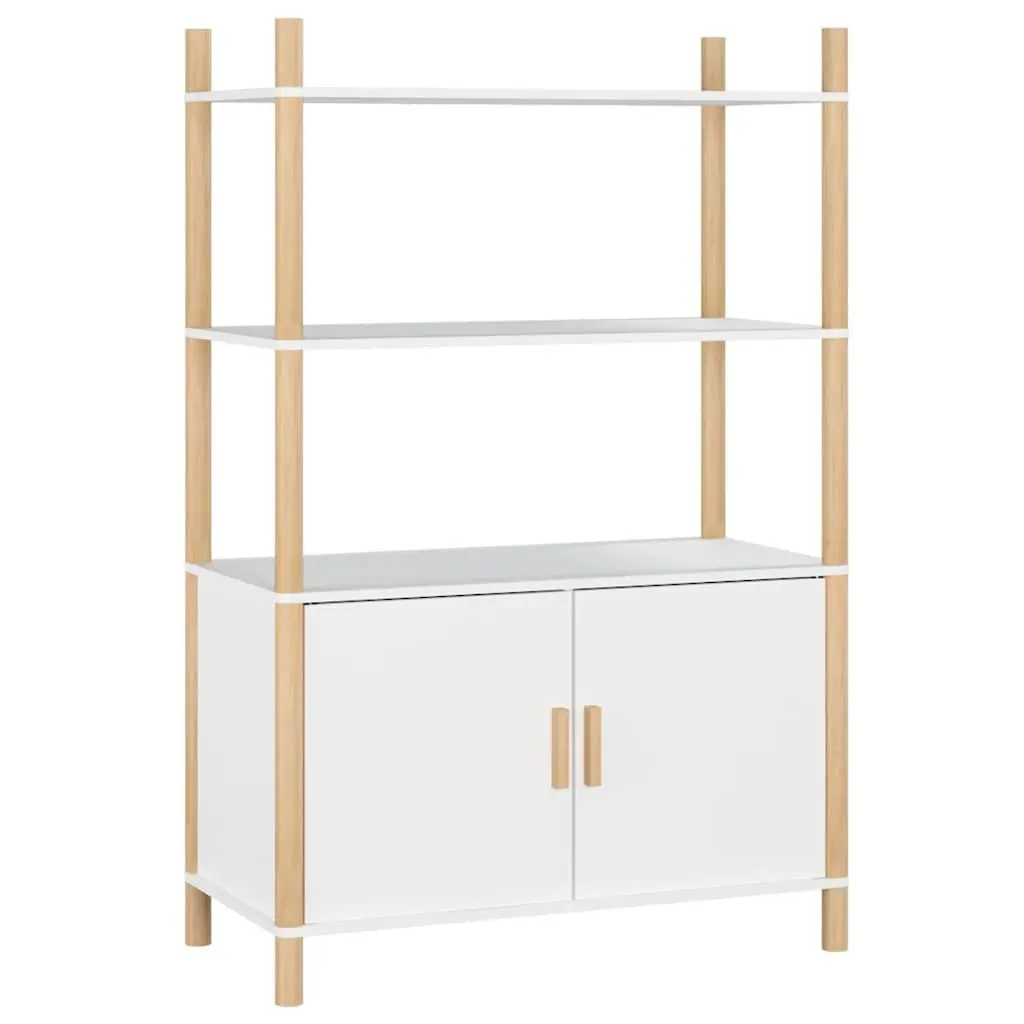 White Highboard Storage Cabinet with Solid Wood Legs