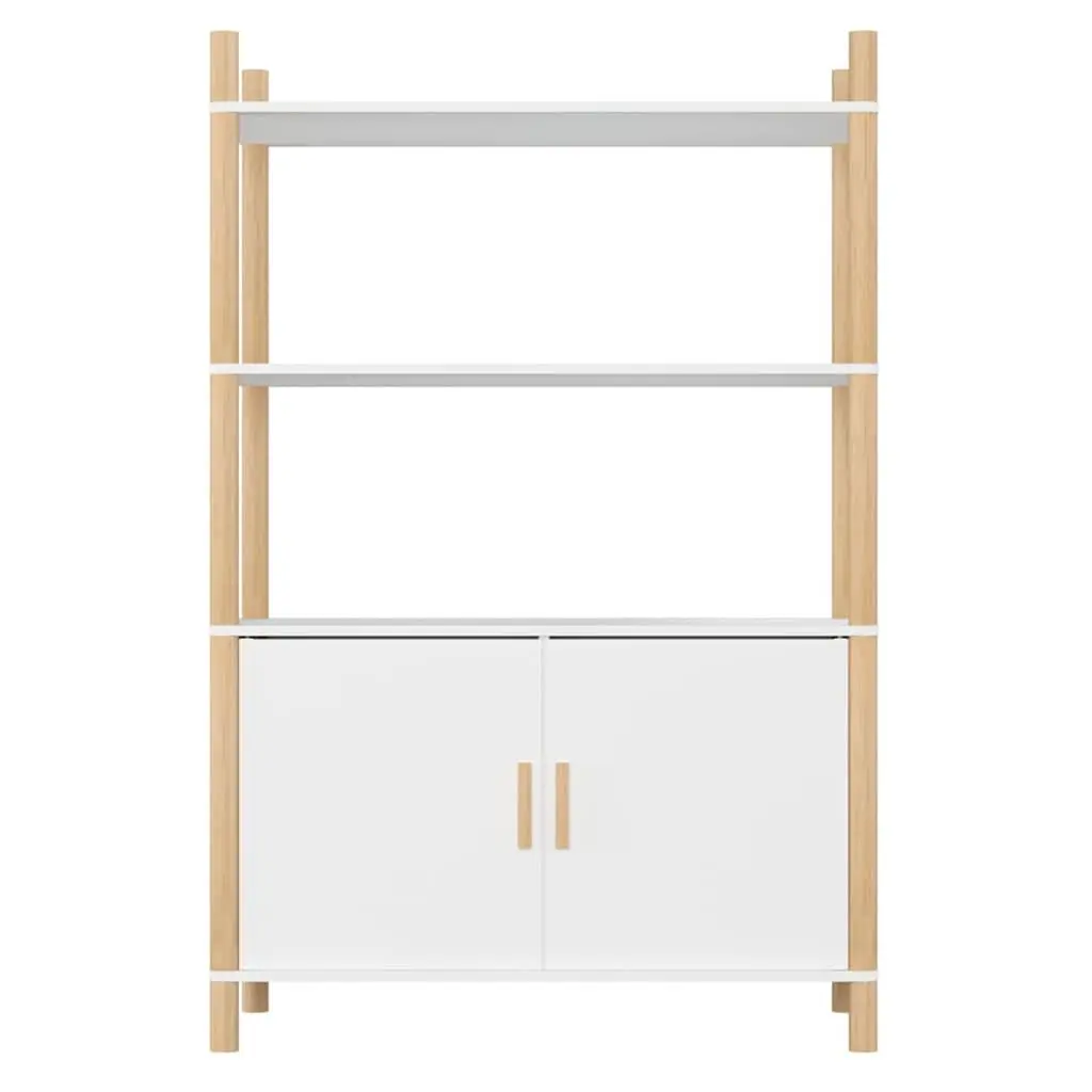 White Highboard Storage Cabinet with Solid Wood Legs