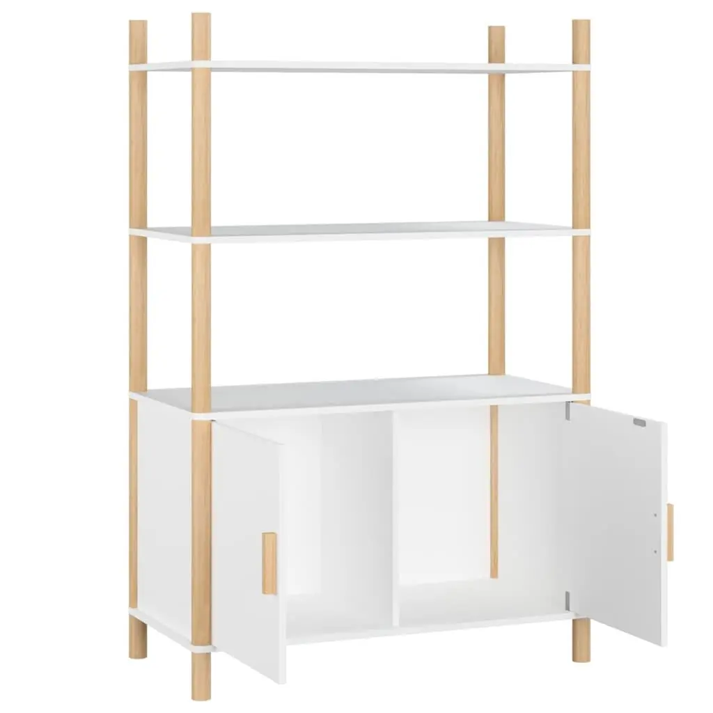 White Highboard Storage Cabinet with Solid Wood Legs