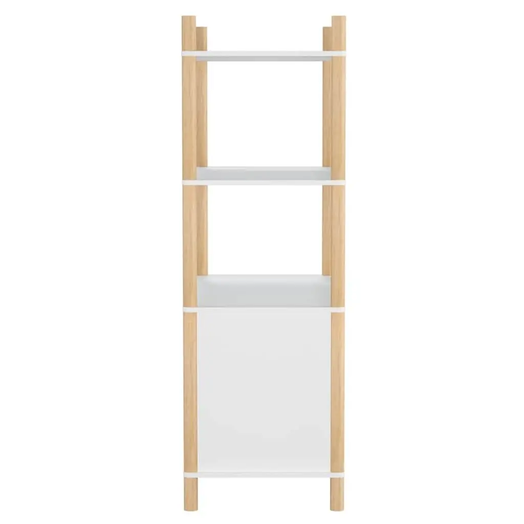White Highboard Storage Cabinet with Solid Wood Legs