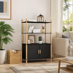 Stylish Highboard Storage Cabinet in Black Engineered Wood