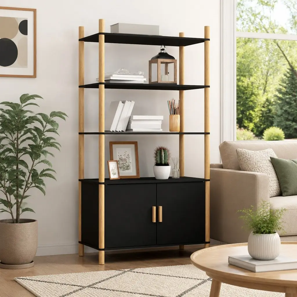 Black Highboard Storage Cabinet 80x40x153cm