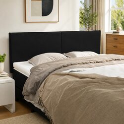 Adjustable Height Black Faux Leather Headboard with Wood Legs