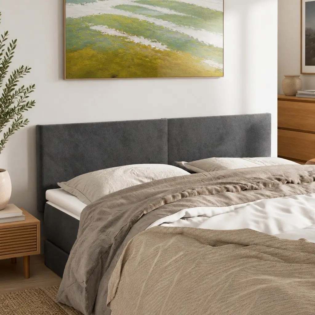 Dark Grey Velvet Headboard with Adjustable Height 144cm