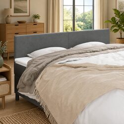 Dark Grey Fabric Headboard with Wooden Legs - Adjustable Height