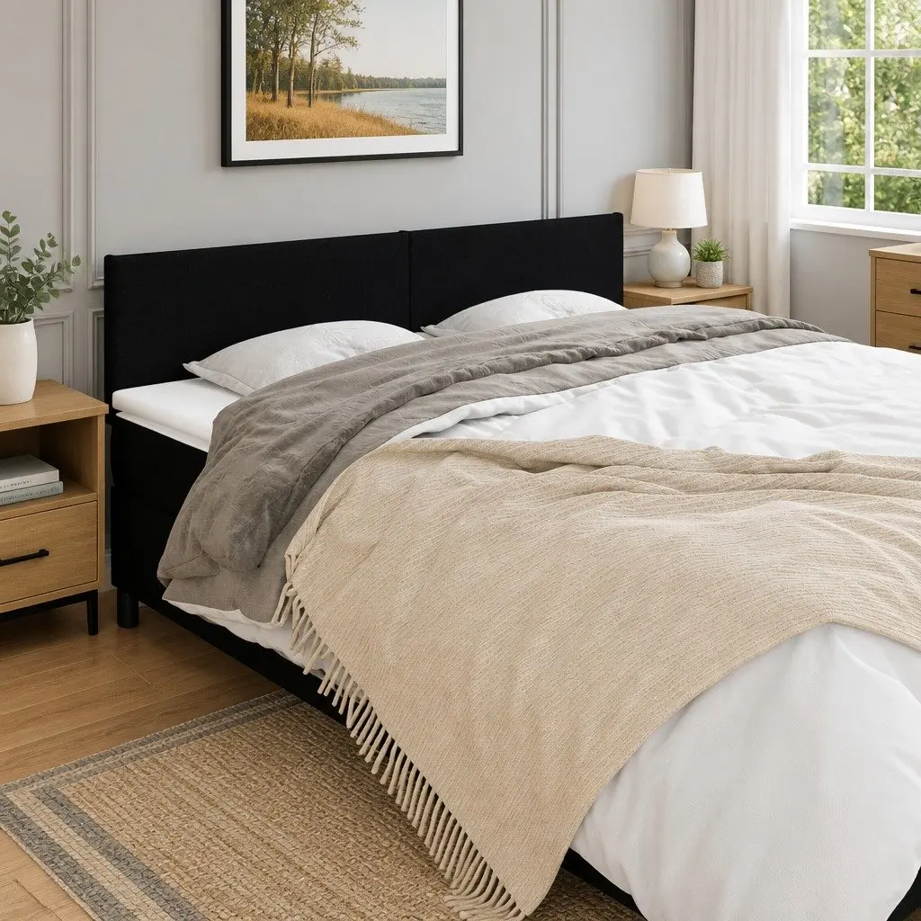 Black Fabric Headboard 160cm with Adjustable Height