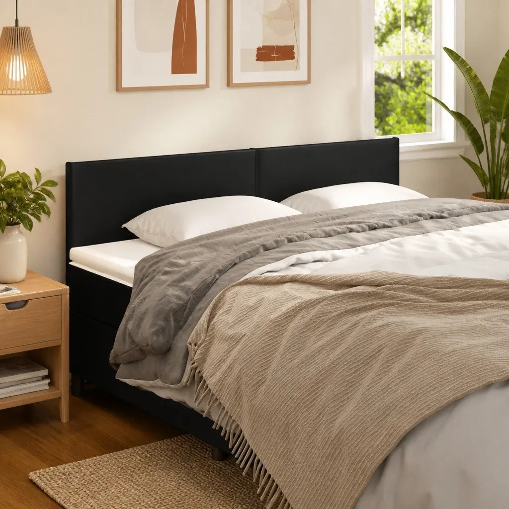 Black Faux Leather Headboard with Adjustable Height