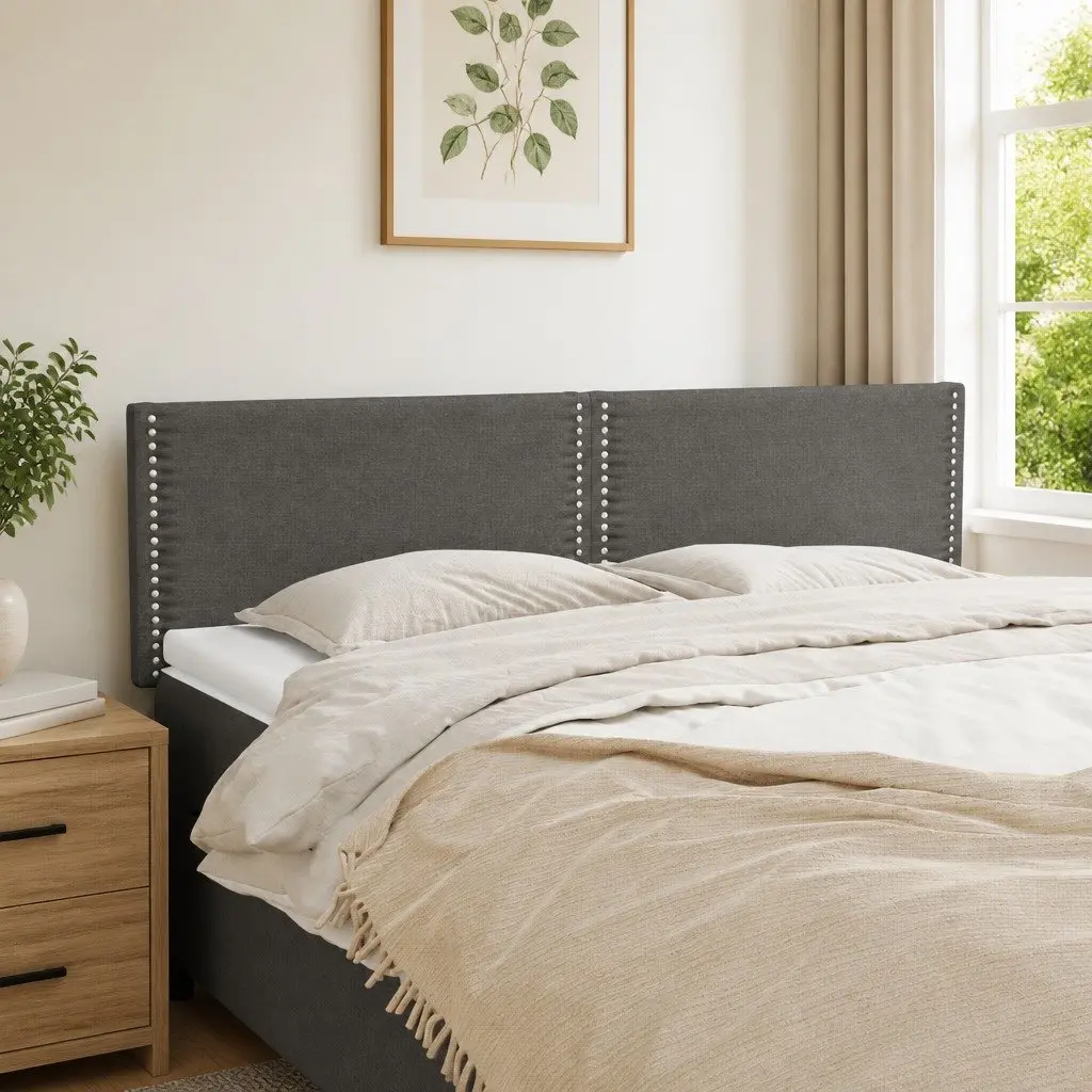 Headboard Fabric Dark Grey Adjustable Height Wooden Legs