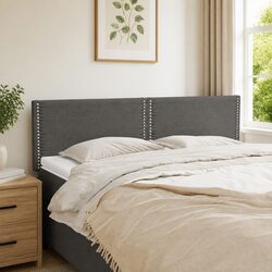 Adjustable Dark Grey Fabric Headboard with Wooden Legs