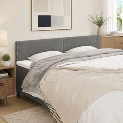 Grey Fabric Upholstered Headboard with Wooden Legs