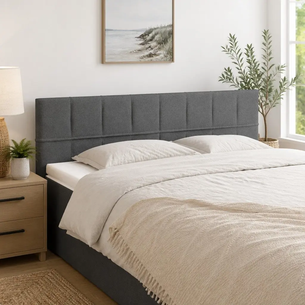 Fabric Headboard Grey Adjustable Height Bedroom Bed Back Support Wood Legs