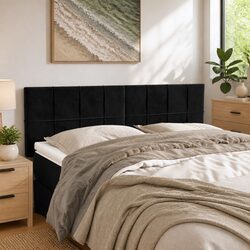 Black Velvet Headboard with Adjustable Height and Wooden Legs