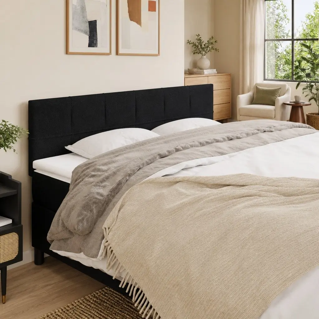 Black Fabric Headboard with Adjustable Height