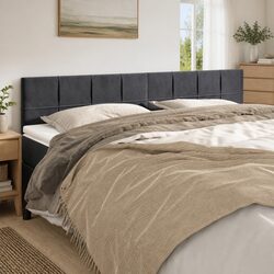 Stylish Dark Grey Velvet Headboard with Wooden Legs